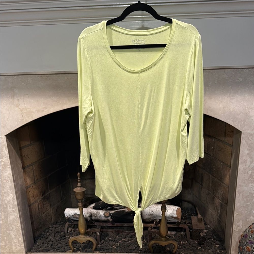 Chico's Lime Green Blouse with Tie Front and 3/4 Sleeves Size XL